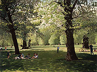 Summer in a London park with picnickers.